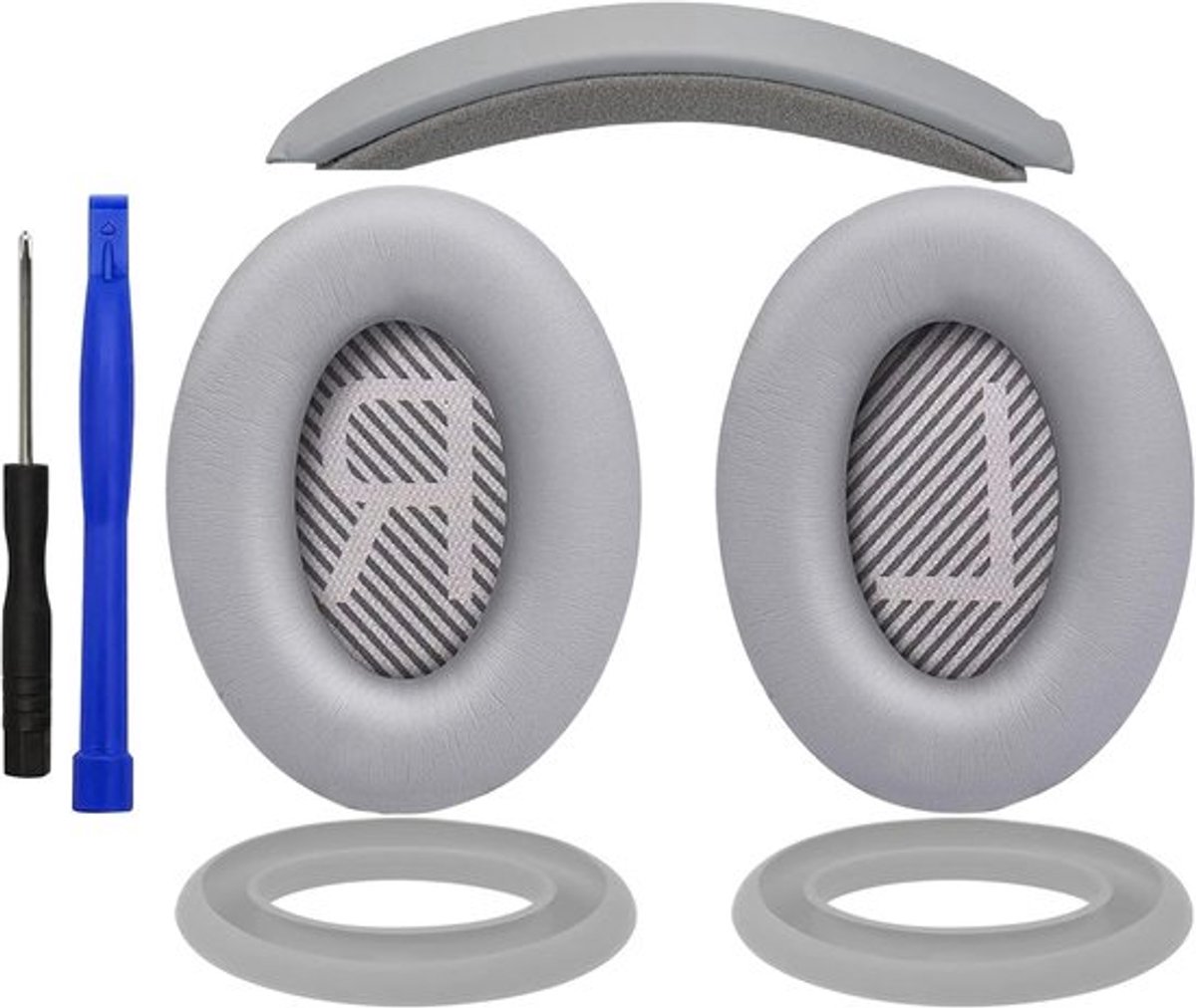 Comfortabele Oor Kussens en Hoofdband met Siliconen Beschermhoes voor Over-Ear Hoofdtelefoons - Geschikt voor Bose QuietComfort 35 en QC35 II - Zilver
