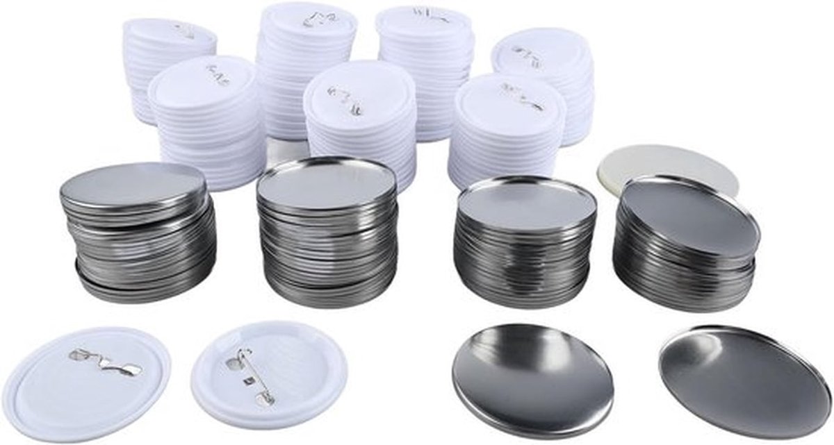 100 sets lege knopspelden, 2,3 inch badge-onderdelen voor knopmaker, ronde pinnen met plastic achterkant en metalen deksel