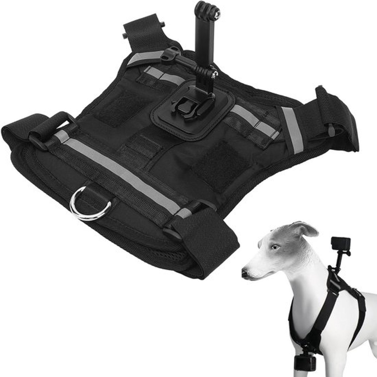 Verstelbare Hondentuig voor Actiecamera, Borst- en Rugmontage voor Grote, Middelgrote en Kleine Honden, Ideaal voor Avontuurlijke Huisdieren en Outdoor Activiteiten