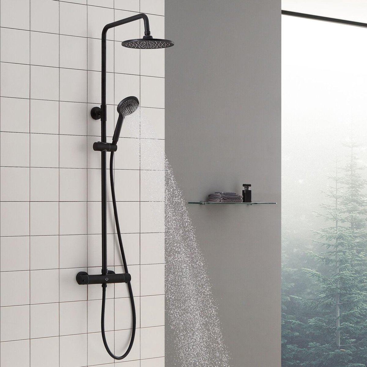Cecipa Max Regendouche met Thermostaatkraan - Regendouche en Handdouche - 230mm Douchekop - 4 Standen Handdouche - Rond Design - met 38°C Veiligheidsknop - Zwart