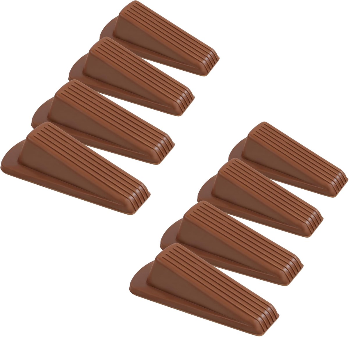 Set van 8 rubberen deurstoppers voor gebruik aan de onderkant van deuren; stevige en duurzame rubberen deurstopperwiggen, stapelbaar, geschikt voor vloeren - bruin.