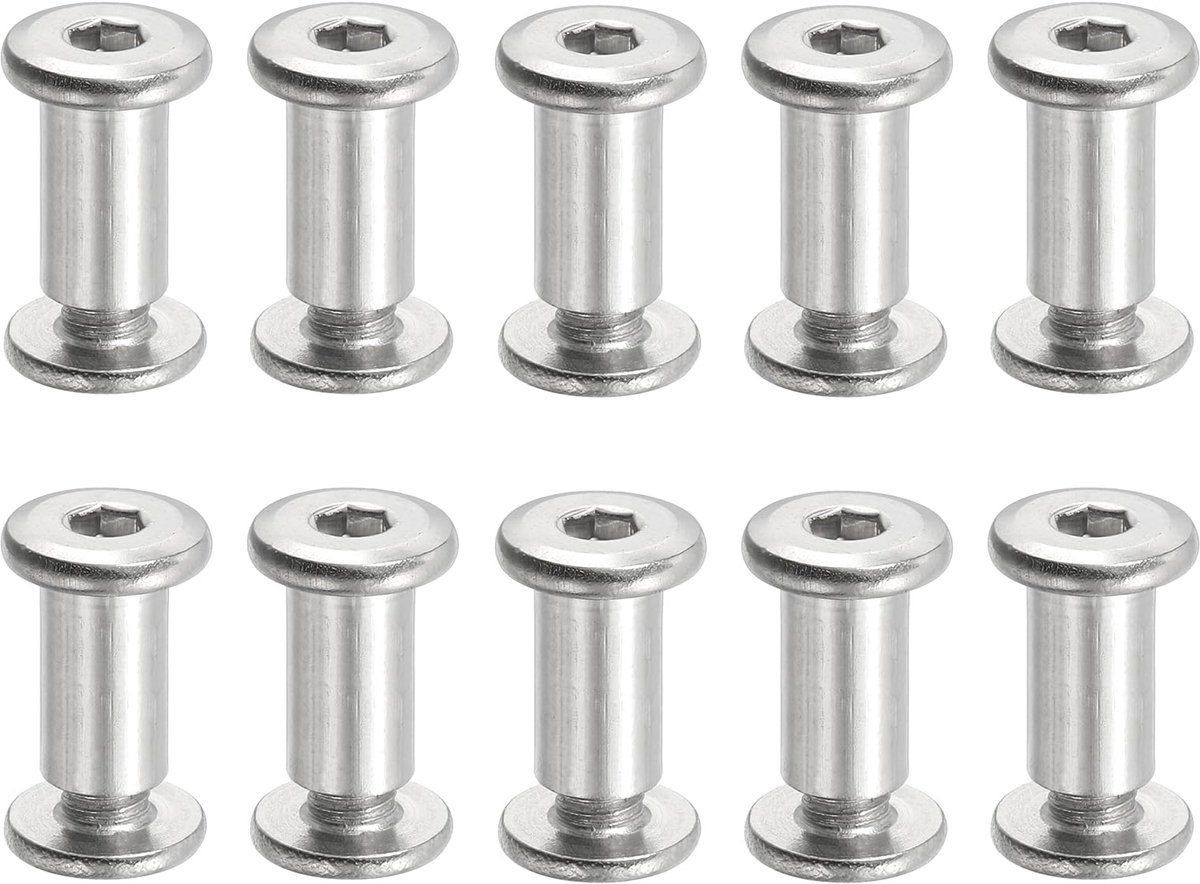 Hex Chicago schroeven, set van 10 stuks, bindende schroefpalen, M6 x 15 mm, aansluitende zeskantige aandrijving, dopboutmoeren voor plakboek, lederen riemalbum, fotomeubelreparatie, zilver
