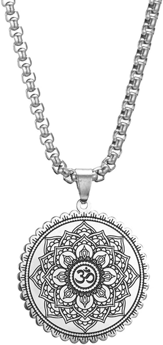 Mandala Om Aum Ohm Heren Ketting Sanskriet Symbool Om Aum Ohm Spirituele Amulet Indiase Lotus Mandala Yoga Hanger Religieuze Sieraden Mannen, Roestvrij staal