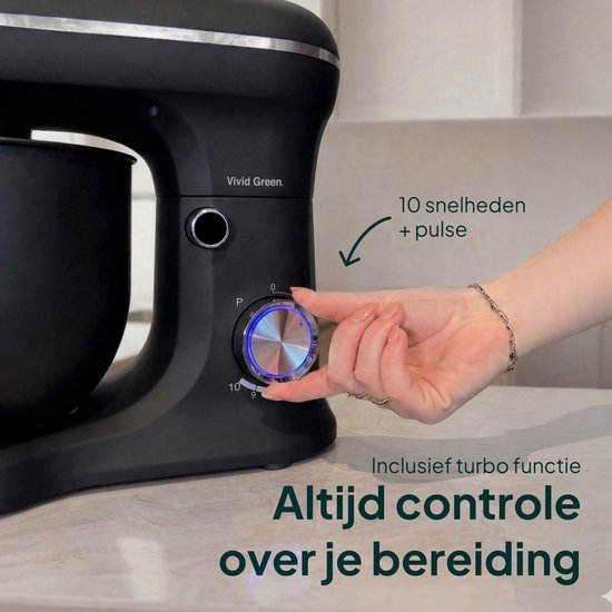 Keukenmachine - Mixer - Bakken en Koken - Krachtige 1500W Motor - 5L Kom - Matzwart — afbeelding 3
