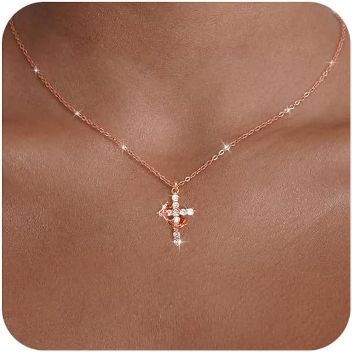 Dameshalsketting van roestvrij staal, met kruishanger, klein, fijn, verstelbaar, sieraden voor vrouwen en meisjes