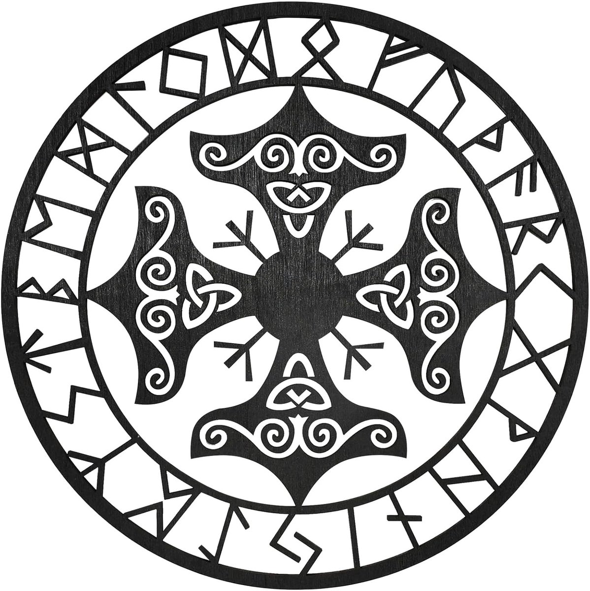 Wikinger Wanddecoratie, wandsculpturen, wandfoto's, hout, decoratie, muur, woonkamer, rond, wandversiering, Viking, 30 x 30 cm, wanddecoratie, hout, muursticker voor slaapkamer,