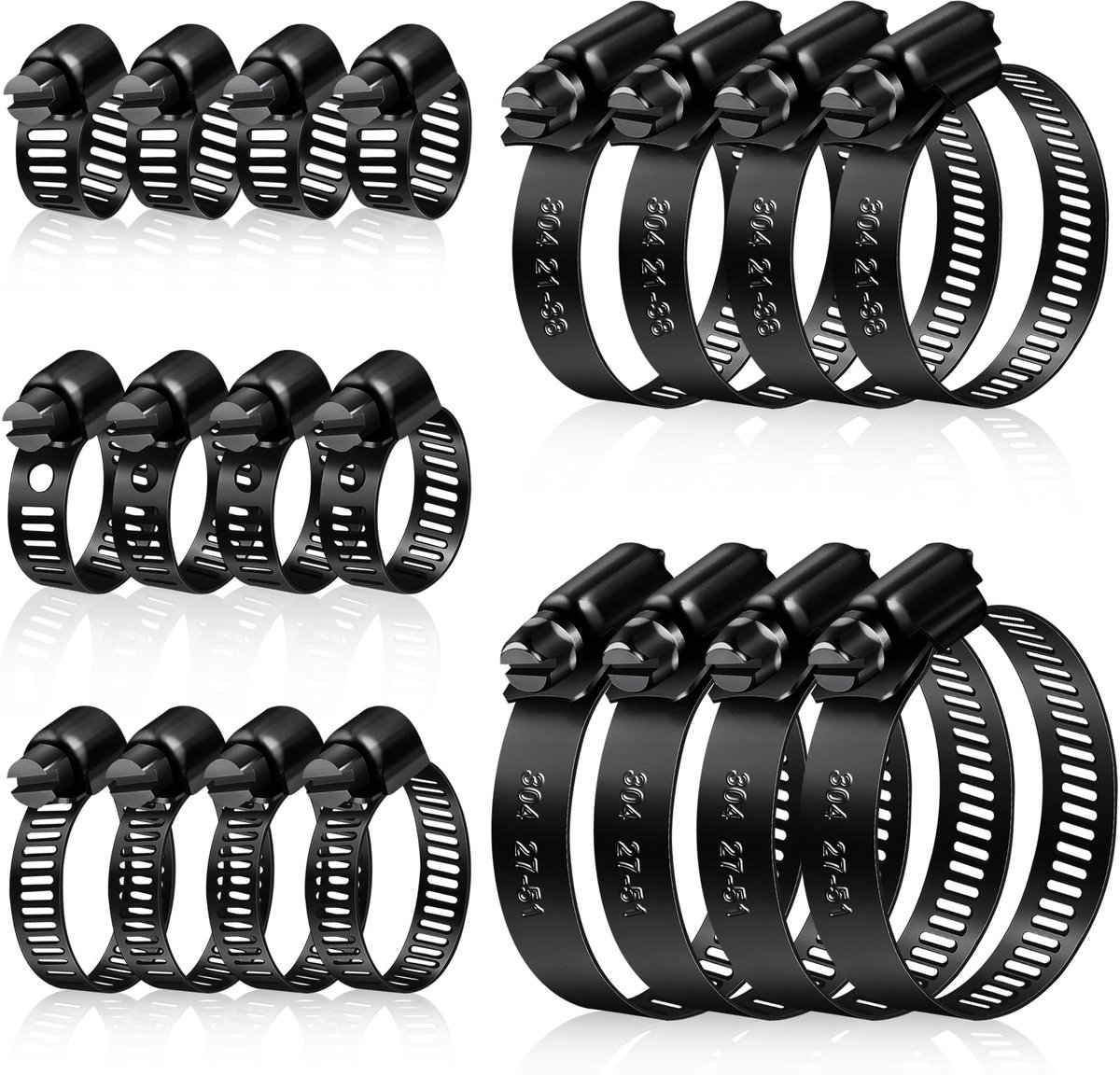 Slangklemmen Set, 6-51 mm, 20 Stuks, Roestvrij Staal, 5 Maten, Slangklemmen, Buisklem, Assortiment Huis, Gasbuis, Tuinslang