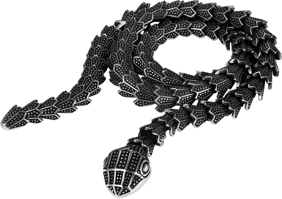 Slangketting Rock Punk: Vintage dik roestvrij staal flexibele buigbare slangenketting realistische dierenstijl verstelbare kruimelhalsband modesieraad cadeau voor hiphop mannen vrouwen,
