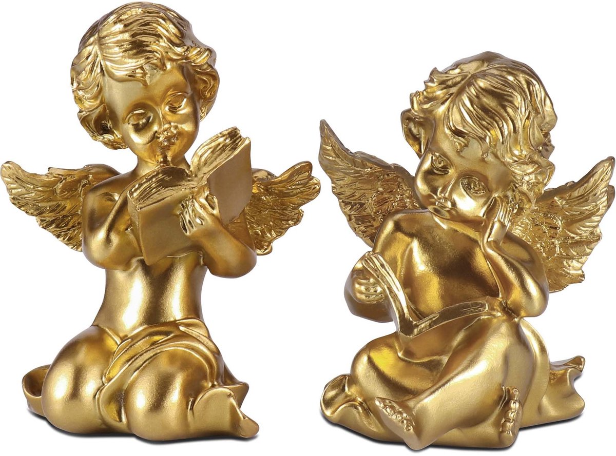 Cherubijnen Engel Kindje Engel Beeld Engelen Beeldje Figuur Standbeeld Cadeau Lezen Tuin Engel Decoratie Cherubijnen Decor Cadeau Kunsthars 11 cm