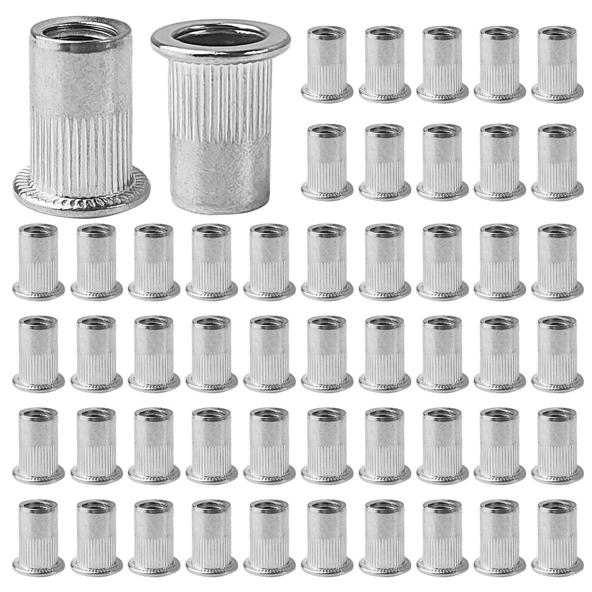 100 stuks klinkmoeren M8, roestvrij staal, met gegroefde klinkmoeren, schroefdraadklinkmoeren, 10 mm inpersmoeren, geschikt voor metalen en kunststof platen (zilver)