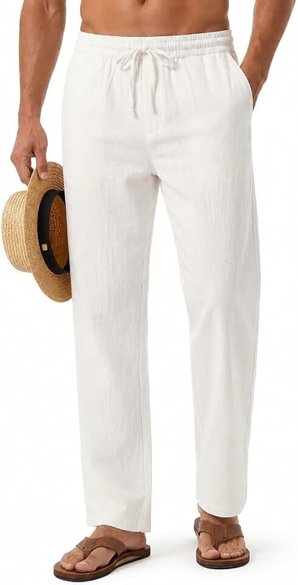 Linnen broek voor lange mannen 15 meter hoogte, rechte pijpen ontspannen pasvorm lange casual broek
