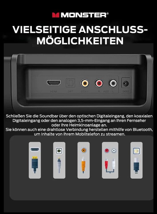 TV Geluidssysteem - Soundbar Speaker - Films en Muziek - Bluetooth 5.0 Connectie - 80 Watt - Zwart — afbeelding 4