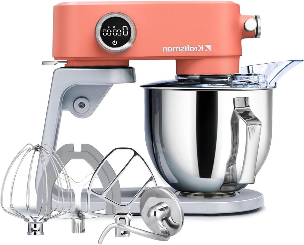 Keukenmachine - Deegmachine Mixer - Bakken en Koken - Volledig Metalen Behuizing - 5 Liter Kom - Oranje
