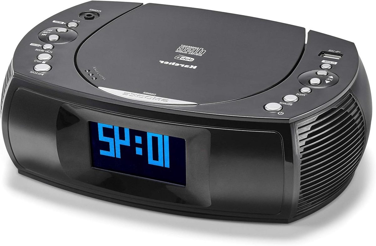 Wekker Radio - CD Speler - Muziek Luisteren - Dual Alarm Functie - 23.8 x 16 x 7.5 cm - Zwart