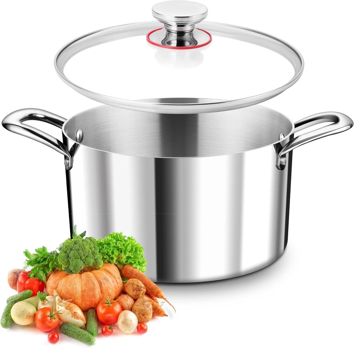 Kookpan RVS - Soeppan Pastapan - Gezond Koken - 3-laags Aluminiumkern - 475 Liter - Zilverkleurig