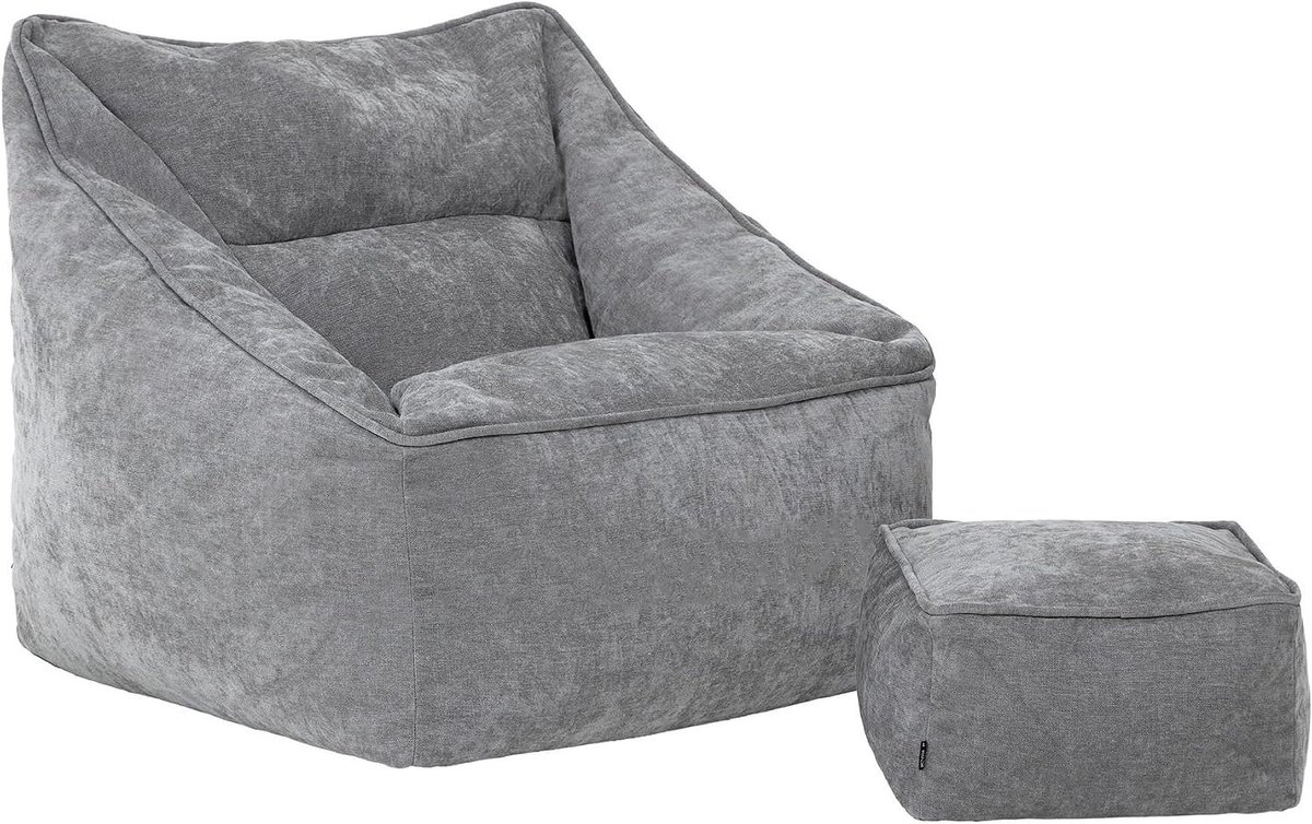 Zitzak Fauteuil - Leunstoel met Hocker - Ontspannen Zitten - Zachte Chenille Stof - 88 x 100 x 80 cm