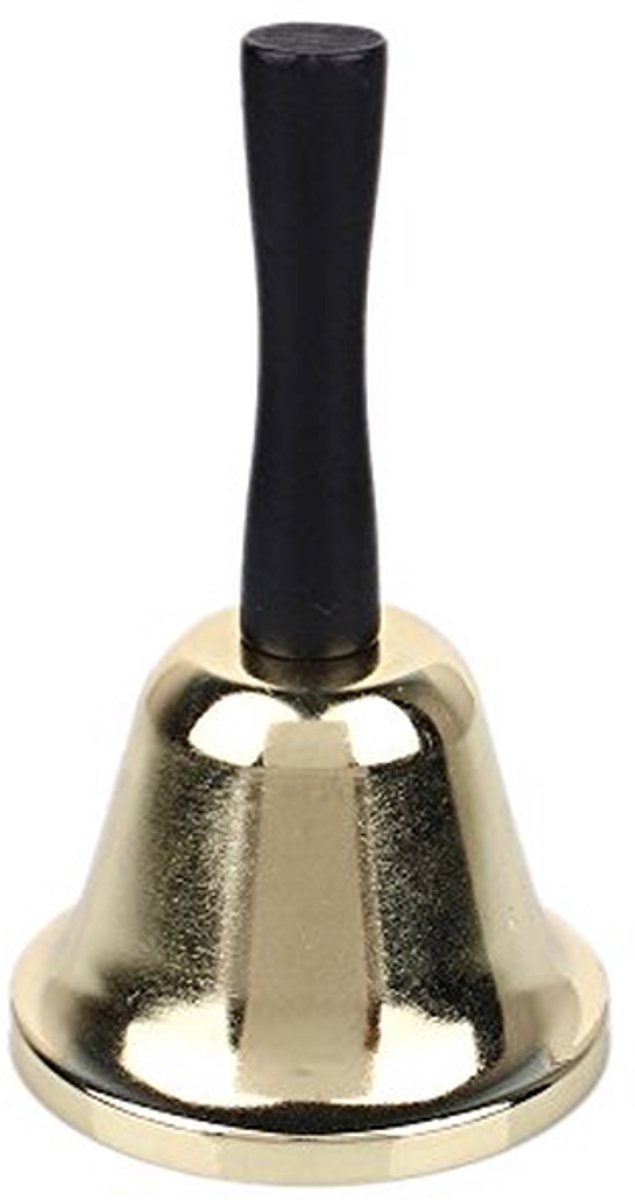 Metalen Tafelbel - Handbel Servicebel - Aandacht Vragen - Luid Helder Geluid - 13 cm Hoog - Goudkleurig