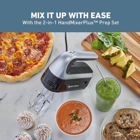 Handmixer met staafmixer - Keukenmixer set - Recepten maken - 7 accessoires inclusief - 250 watt - Zwart — afbeelding 4