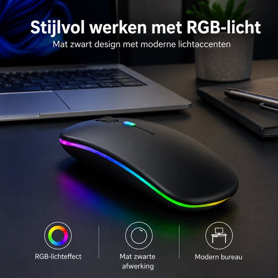 Zwarte muis met matzwarte afwerking en sfeervolle RGB-verlichting.