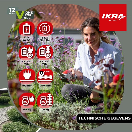 IKRA 2-in-1 accu-gras- en struikschaar IGBS 1210, inclusief tas, accu en oplader - messen geproduceerd in Duitsland van IKRA — afbeelding 5