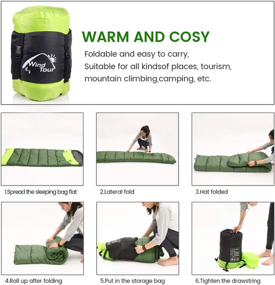 Mummy Slaapzak - Outdoor Slaapzak - Kamperen en wandelen - Twee-weg rits - 75x220 cm - Groen — afbeelding 5