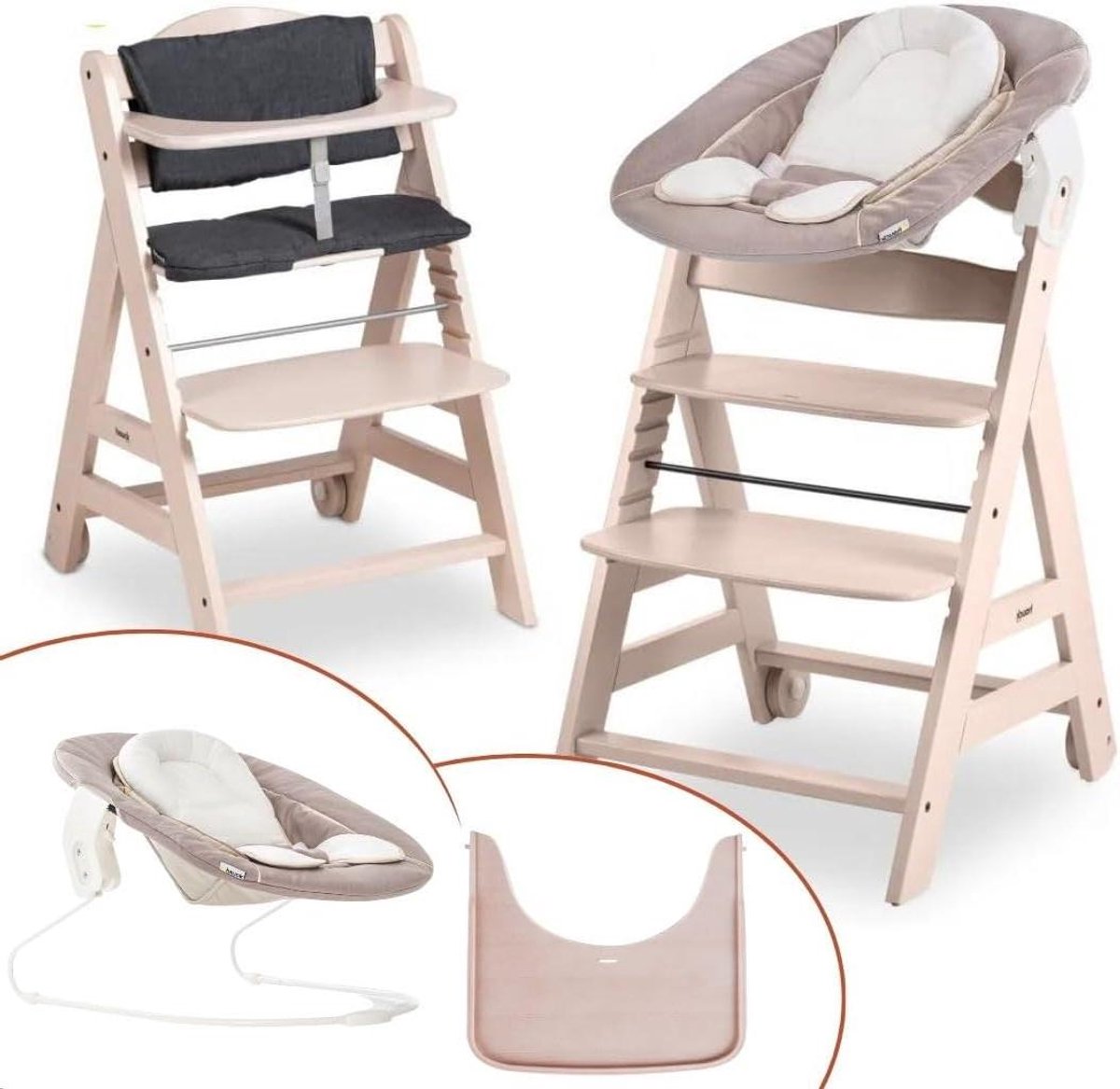 Hoge kinderstoel - Baby eetstoel - Vanaf de geboorte - Inclusief wipstoel - 58 x 48 x 79 cm - Whitewashed