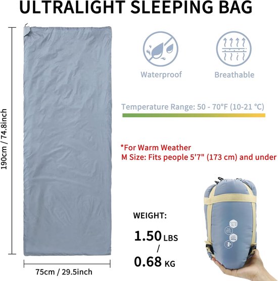 Lichte Slaapzak - Compacte Slaapzak - Kamperen en Wandelen - Waterdicht en Machinewasbaar - M/L Maten - Blauw — afbeelding 5