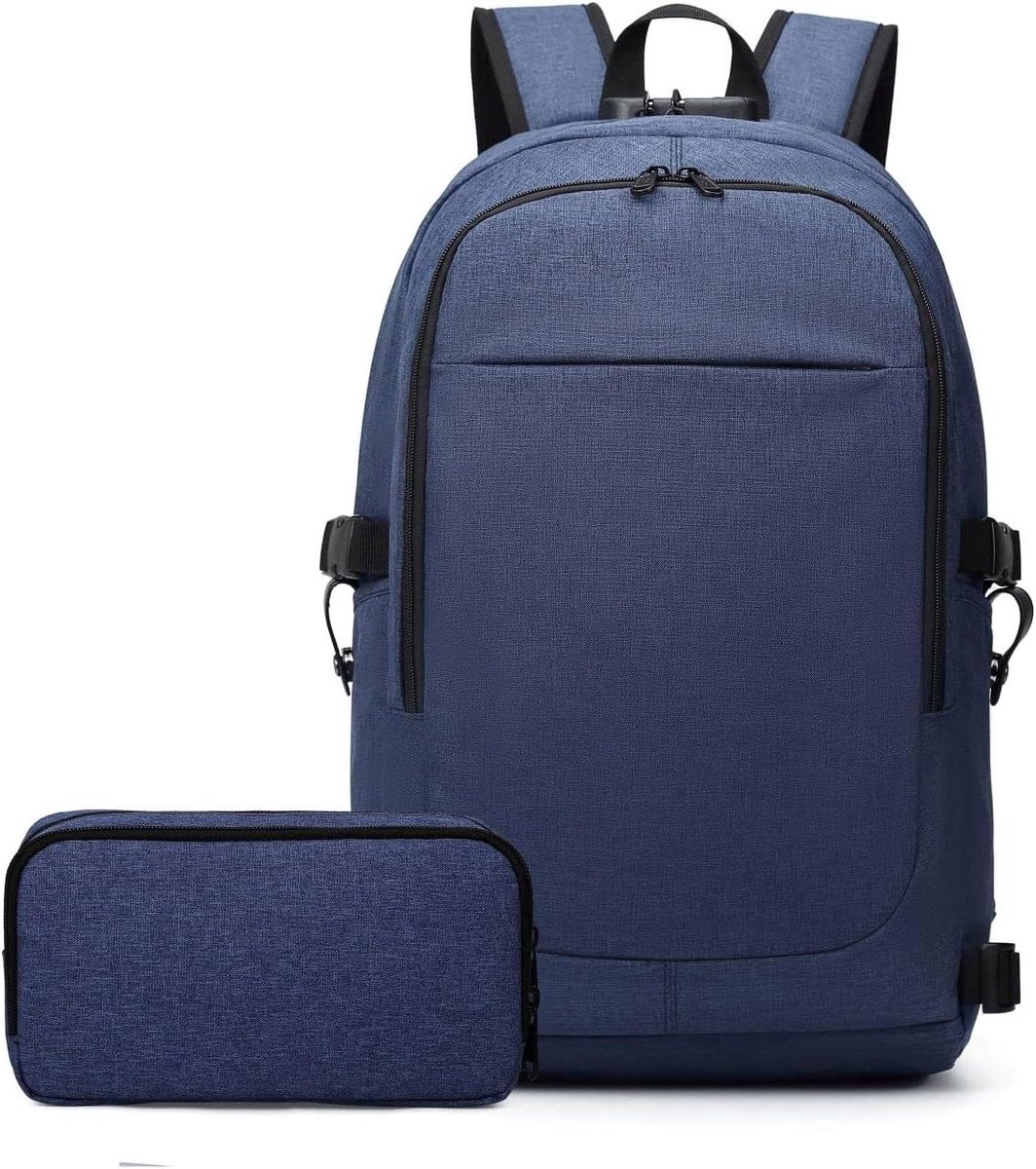 Laptop Rugzak - Reis Organizer - Dagelijks Gebruik - Met USB Poort - 19 Inch - Donkerblauw