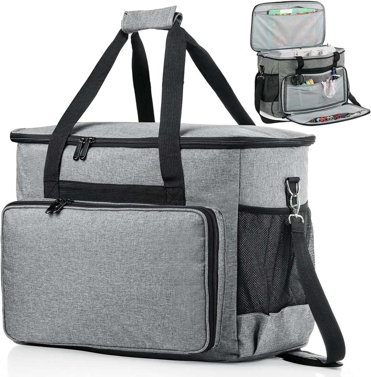 Naaimachine Koffer - Opbergtas - Naaispullen Opbergen - Gewatteerde Bescherming - 43 x 23 x 32 cm - Grijs