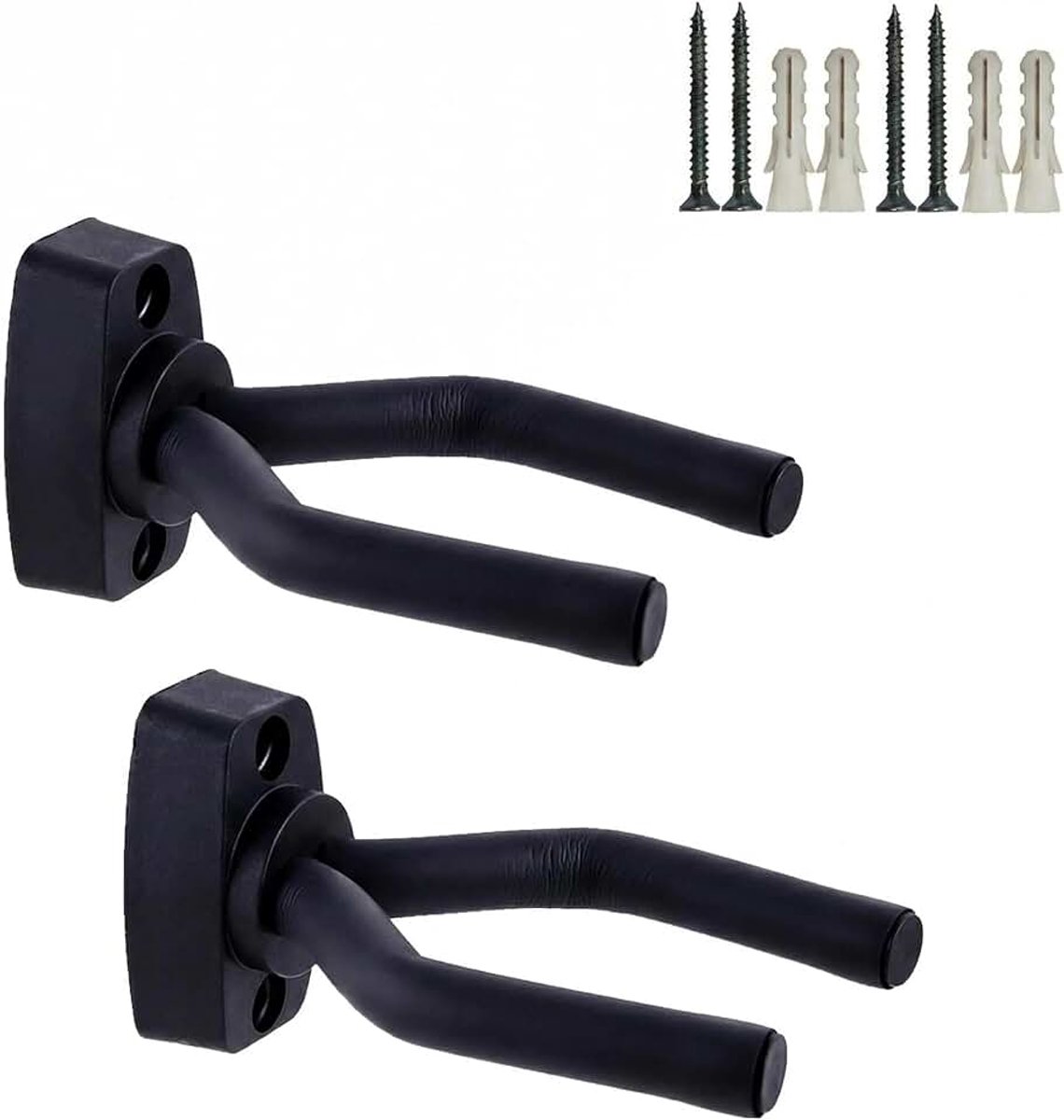 Muurbevestiging Hanger 2 Pack, Gitaarhanger Muurhaak Beugelhouder Standaard Zwart Display met Schroeven - Eenvoudig te installeren - Past op alle gitaren, bas, mandoline, banjo, ukulele
