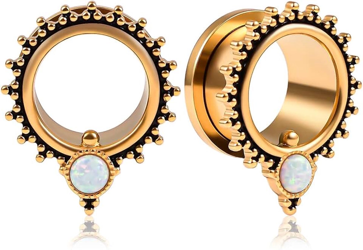 Oortunnel, 1 paar double flared flesh plugs opaal roestvrij staal voor mannen en vrouwen oorpiercing uitgerekte sieraden 6 mm tot 19 mm