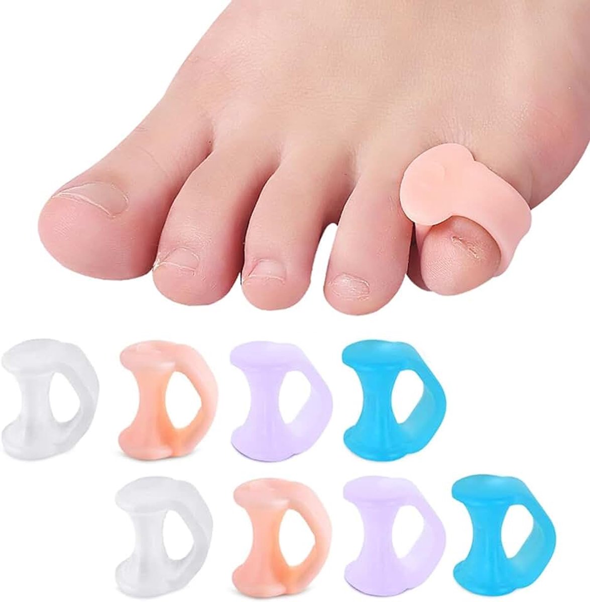 4-delige gel-teentrainer (kleine teh), siliconen teenslippers voor bal- en hamertenen, corrigerende teenkorrektor, drukbelasting en pijnvoering
