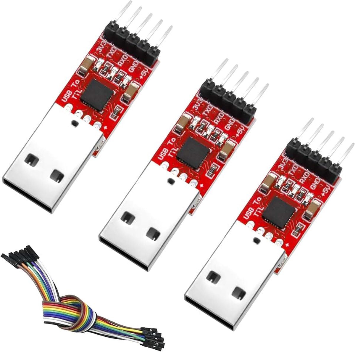 Seriële convertermodule, UART USB TTL-adapter, converter voor 3,3 V en 5 V, compatibel met jumperkabel, 3 stuks