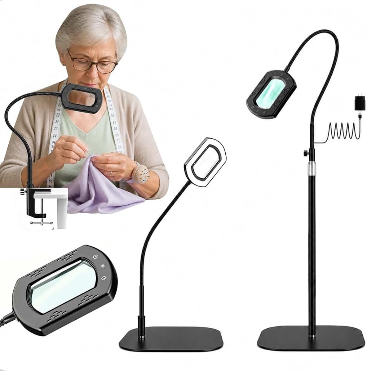 Vergrootglas 10-voudige vergroting 3-in-1 vergrootlamp met 60 leds en flexibele zwanenhals met klem 5 kleurmodi en dimbare helderheid praktische leesloep voor senioren op het bureau