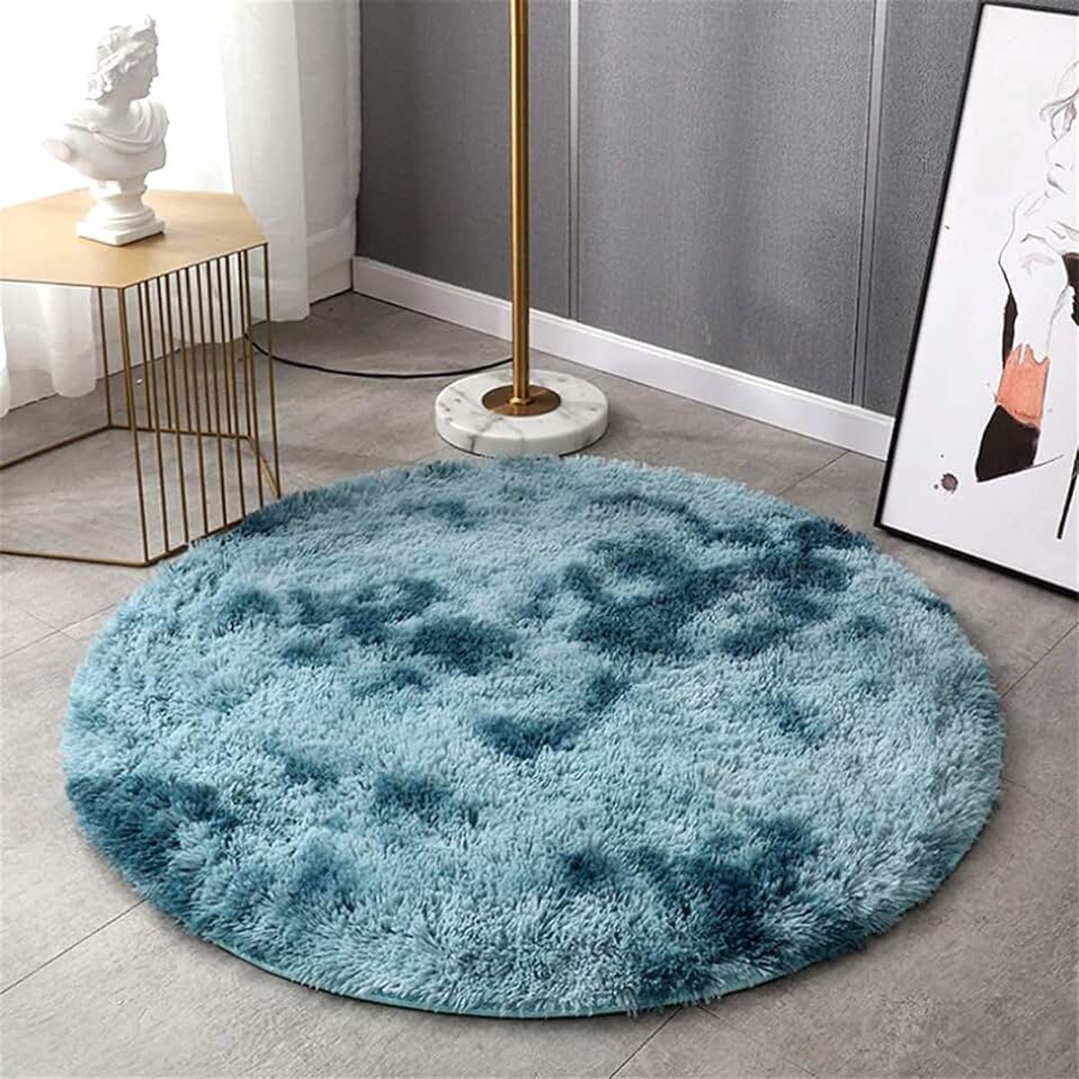 Pluche Tapijt Woonkamer Kinderkamer Gang Glijbaan Antislip Bodemoppervlak Moderne Decoratie Rond Blauw,100CM