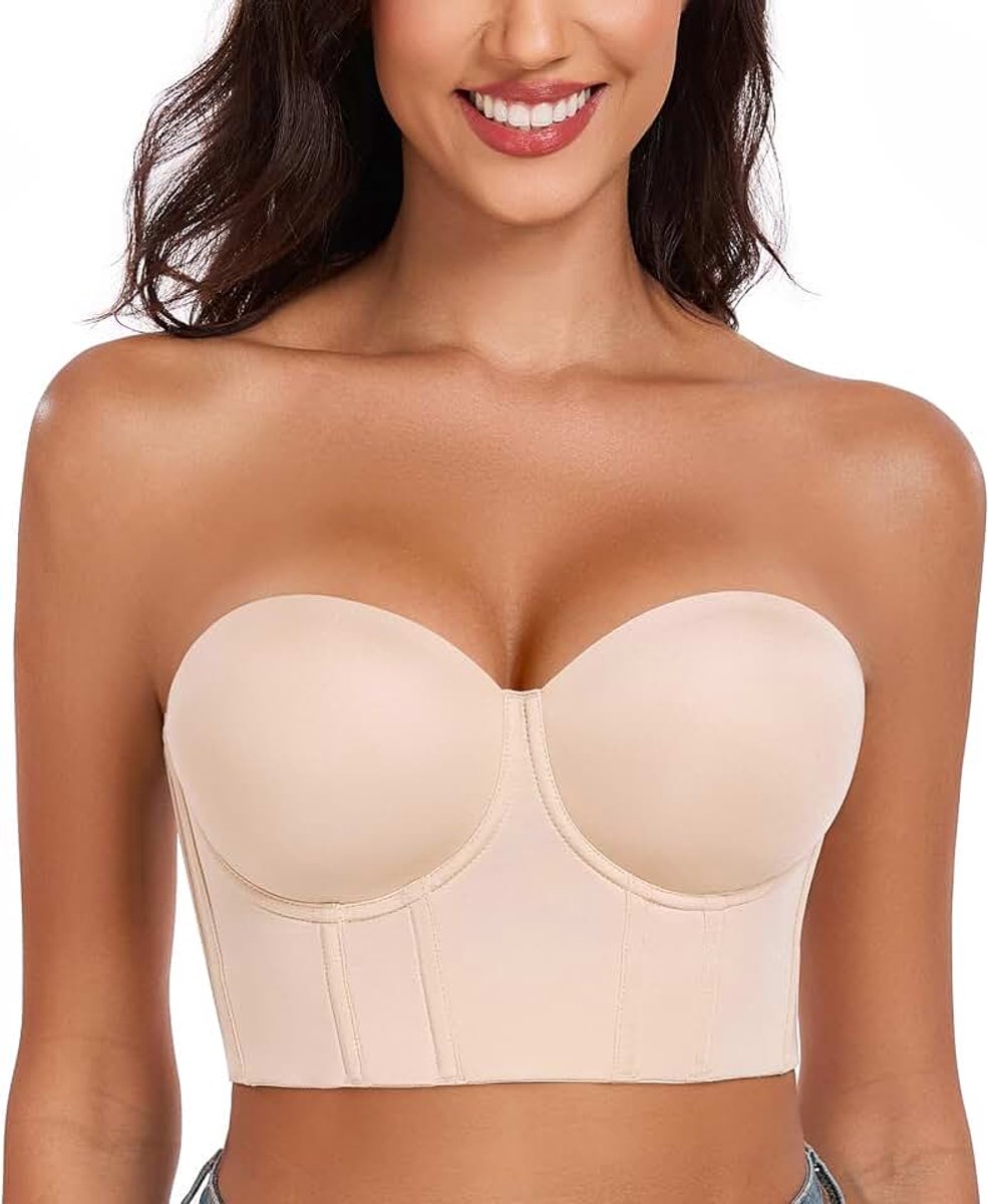 Push-up-beha voor dames, longline, zonder bandjes, met beugel, grote maten, sterke grip, shapewear, bustier, korset, geschikt voor dagelijks gebruik, dating, diner, feest
