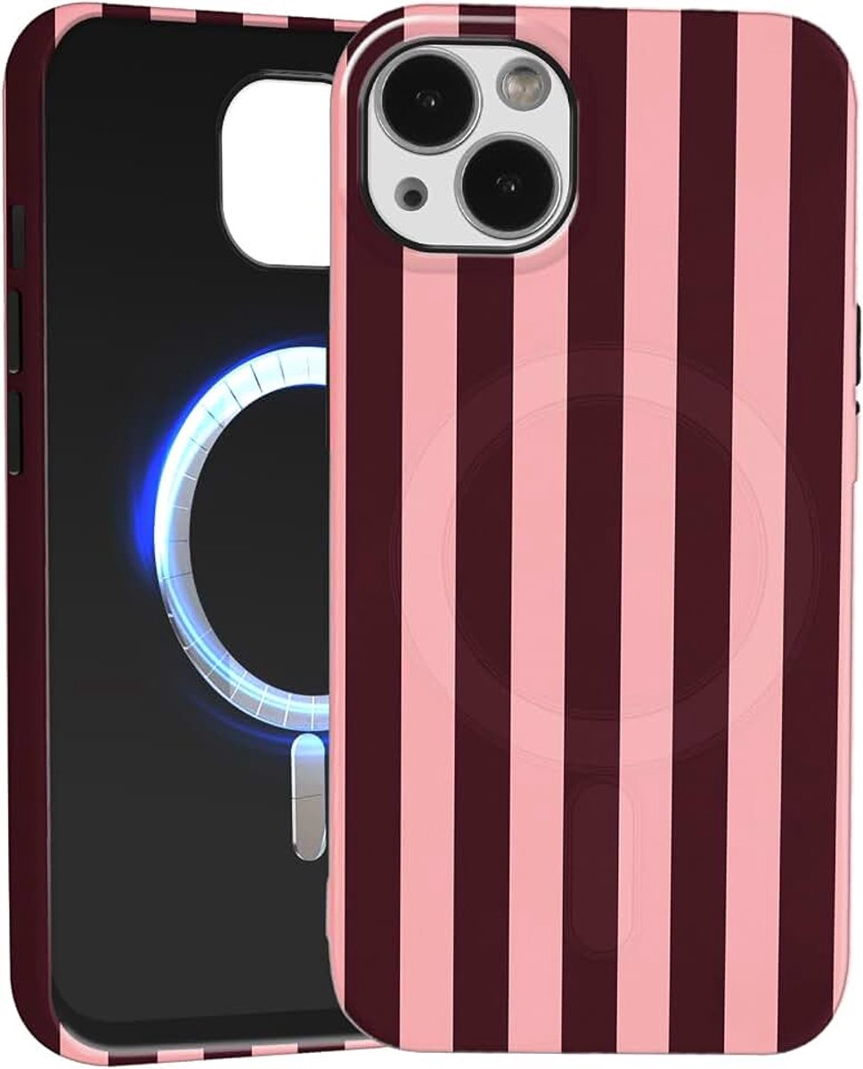 Hoes voor iPhone 14/iPhone 13, esthetisch, gestreept, zomer, strepen, patroon, siliconen telefoonhoes [compatibel met MagSafe], schattige beschermhoes voor iPhone 13 6,1 inch, roze
