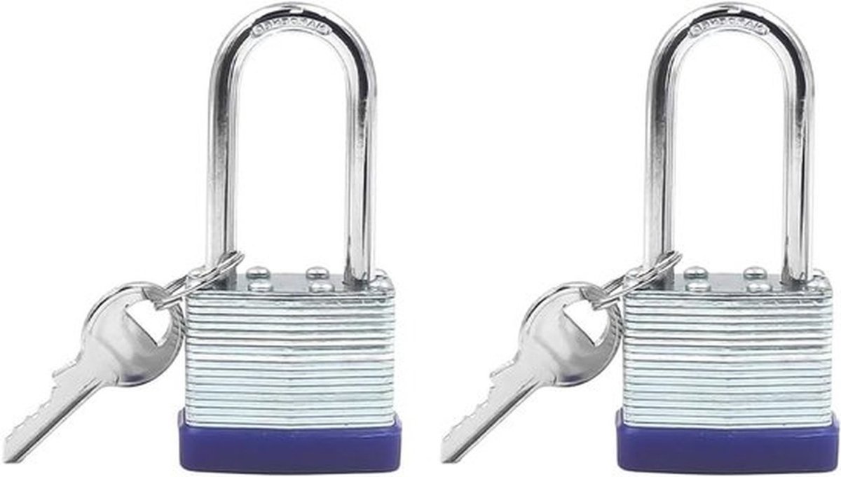 Hangsloten Set voor Buiten - Veiligheid - Lange Beugel - Robuust - Sleutelhangslot - Weerbestendig - Geschikt voor Fietsen en Schuurtjes - Zilver - Set van 2
