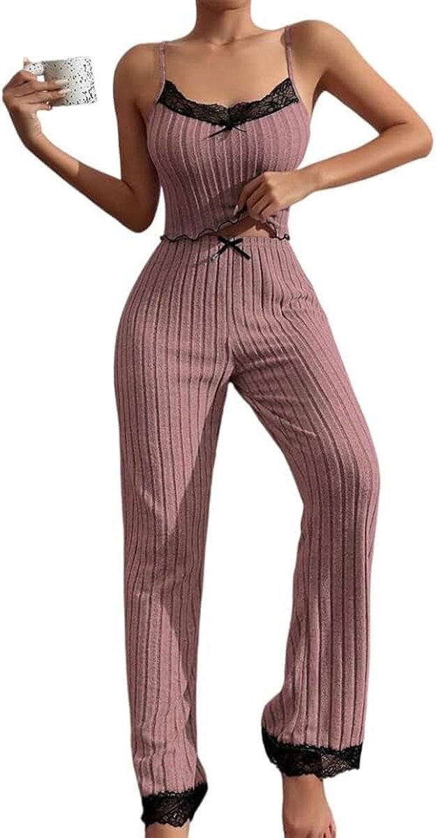 Damespyjama voor de zomer, sexy, korte pyjama voor dames, zomer, van katoen, pyjamaset, T-shirts en shorts, met zakken en trekkoord, zacht en comfortabel