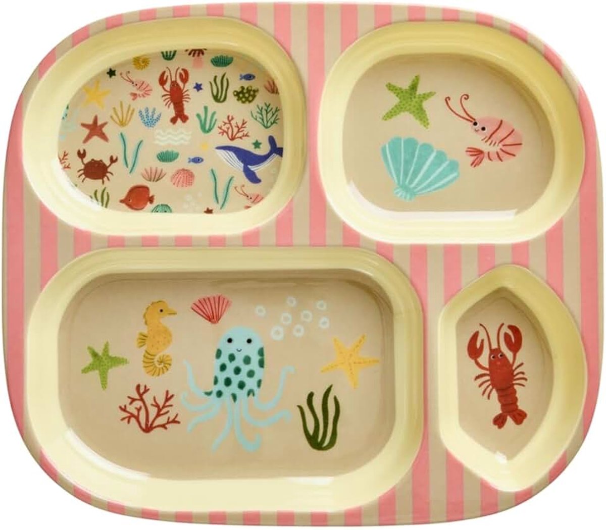 Melamine kinderbord met 4-delige indeling - koraal - Ocean Print