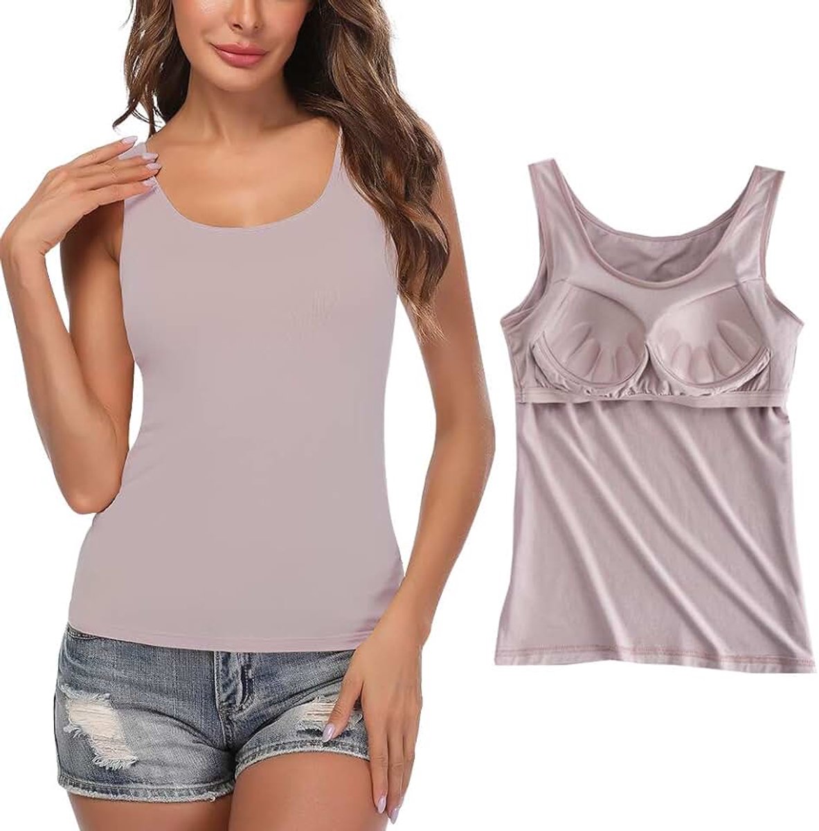 Basic onderhemd voor dames, U-hals, ingebouwde beha, gewatteerde tanktop, XS-2XL