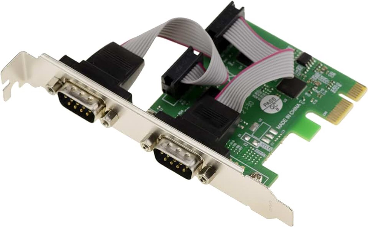 Express PCIe seriële RS232 2-poorts besturingskaart met ASIX-chipset met lage en hoge profielsteunen | PCIe 2-poorts RS232 kaart met ASIX-chipset