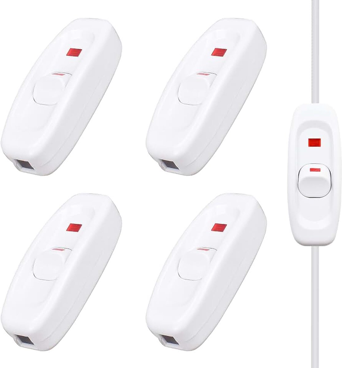 4 stuks lampschakelaar, tussenschakelaar, kabelschakelaar met led-controlelampje, 250 V, 10 A, snoerschakelaar voor bureaulamp, bedlamp, tafellampen, kleine apparaten (wit)