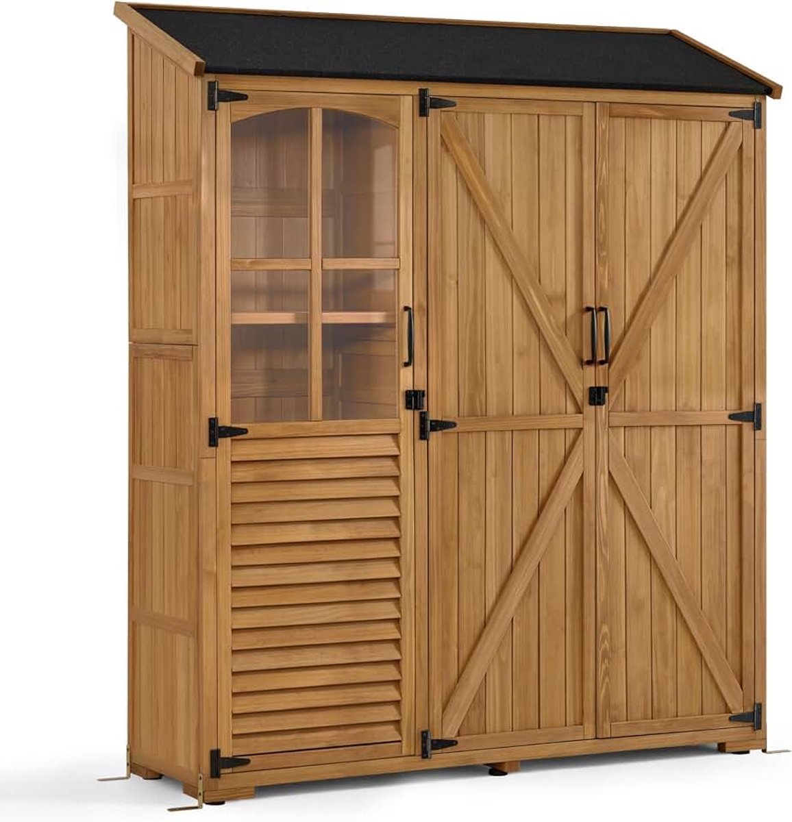 MCombo houten tuinkast met 7 planken&2 lades, weerbestendig gereedschapshok, waterdicht tuinhuisje voor buiten, gereedschapshok voor buitengebruik, tuin & terras, 0982 (natuur)
