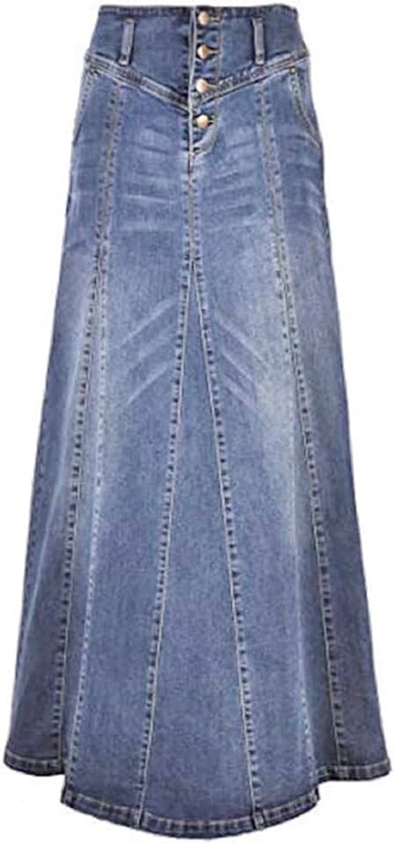 Women's Retro Exposure Button-Fly Packaged Hip A-Line Maxi Long Denim Skirt (Medium, Light Blue)