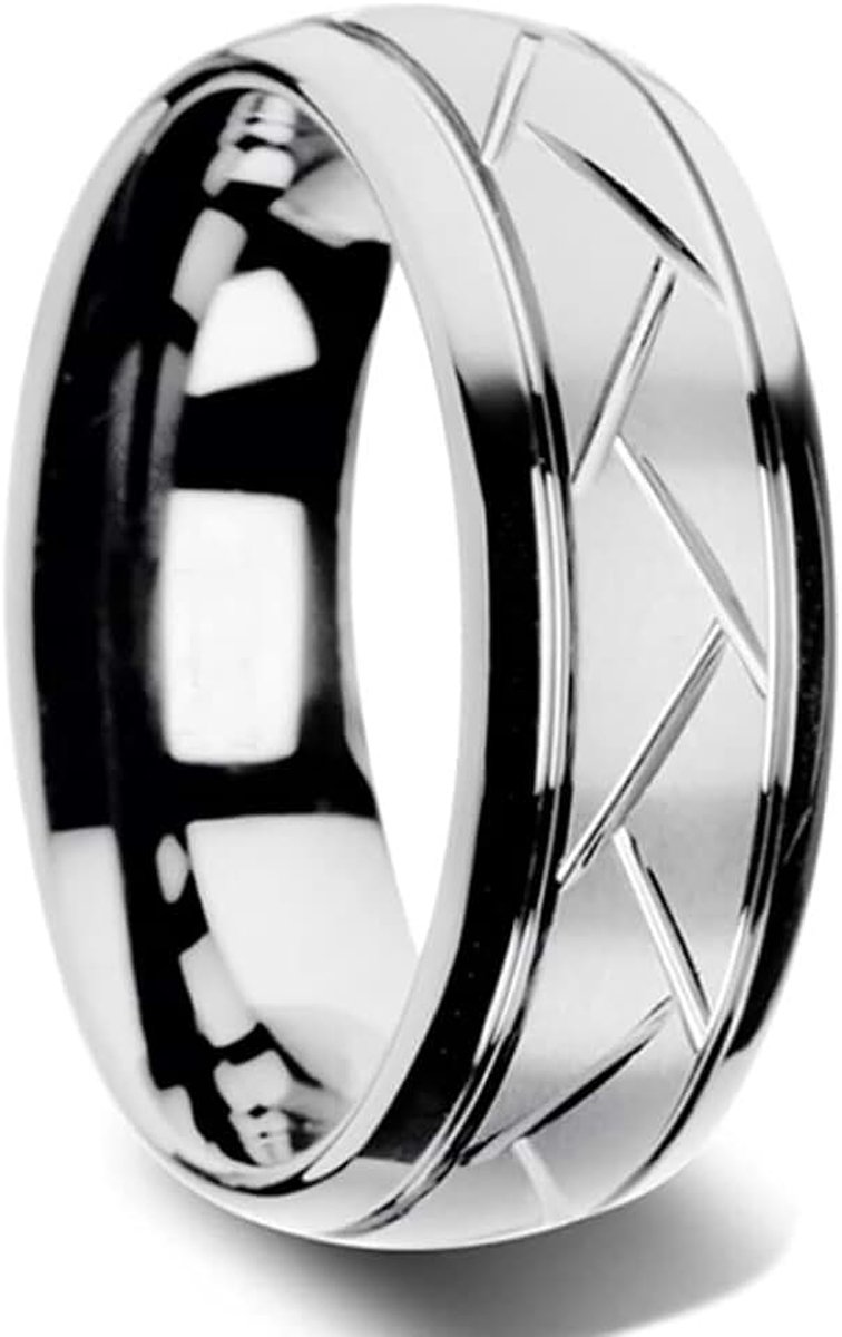 - Man ring in glanzend zilver met groeven ZR0176