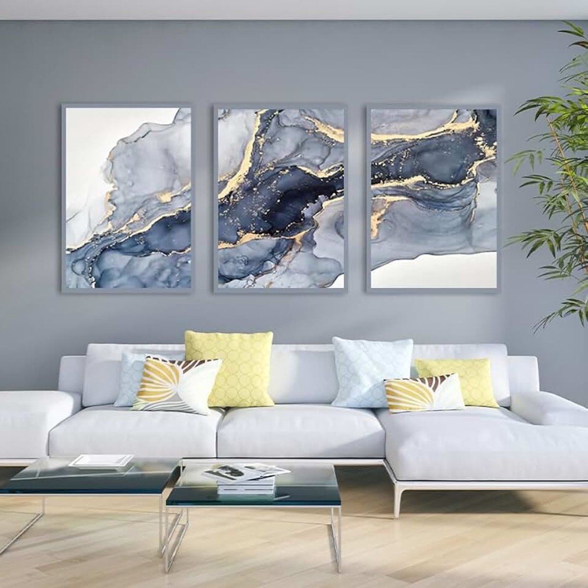 Islamitische kunstset op canvas, marmeren schilderijen, Arabisch canvas, wanddecoratie voor woonkamer en slaapkamer, zonder lijst (stijl 13, 40 x 60 cm x 3)