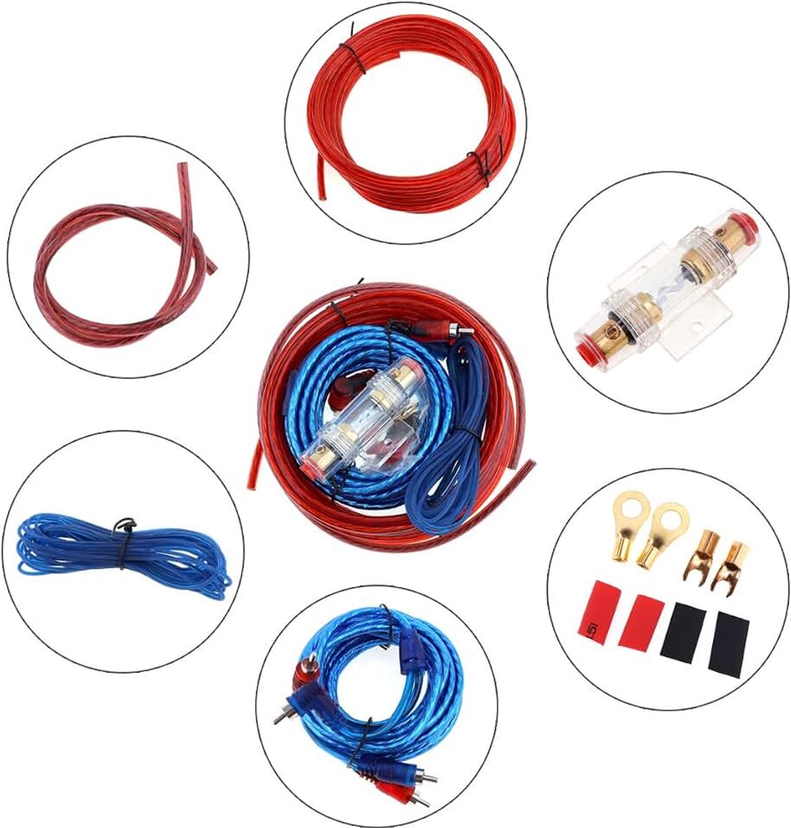 10 gauge versterker installatiekit, auto audio draad bedrading versterker subwoofer installatie kit, luidsprekerkabels auto netsnoer met zekeringhouder