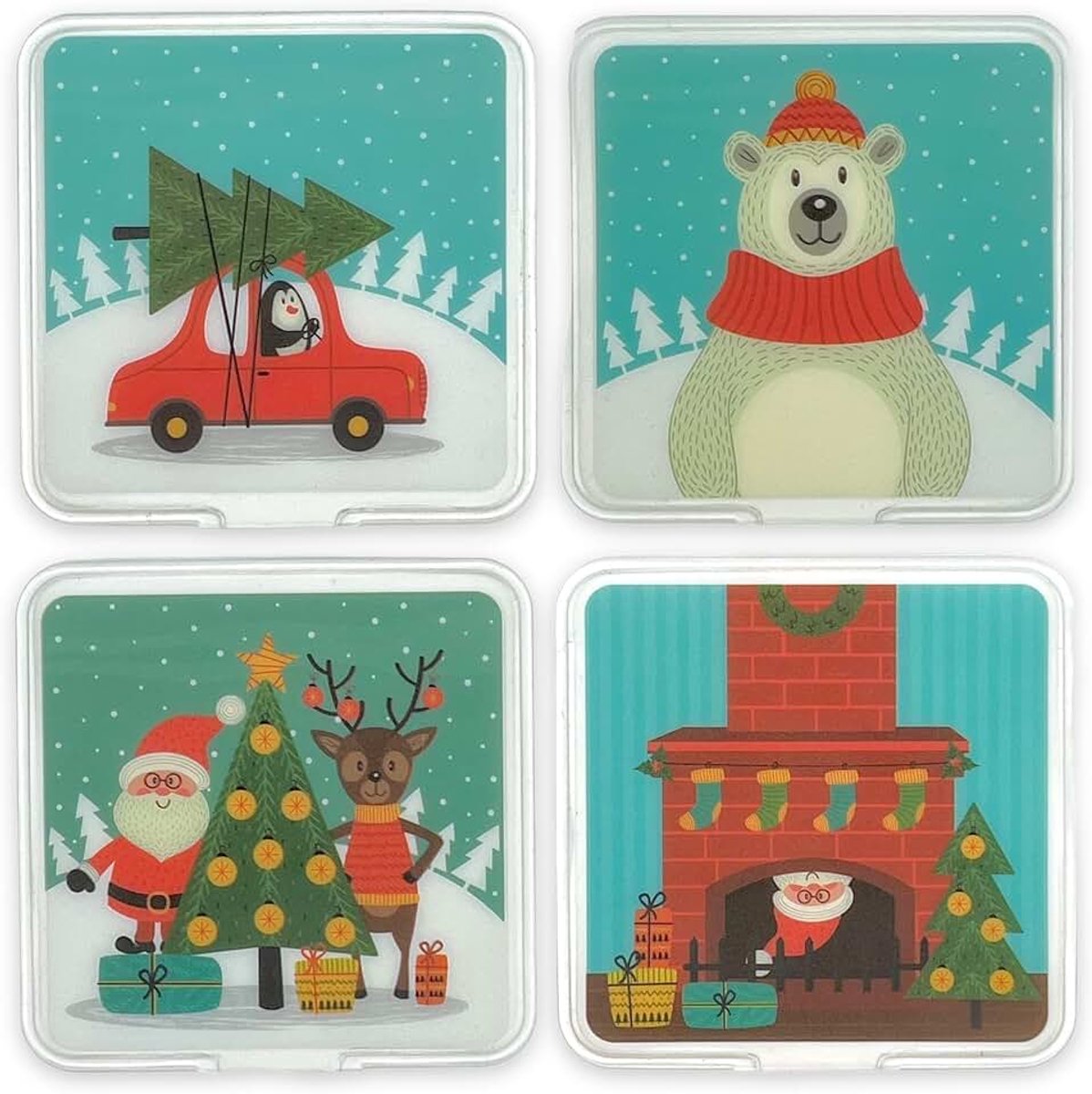 Warmtezakjes, herbruikbare warmtepads, voor koude dagen en voor onderweg, warmteknikkussens met leuke motieven (set van 4, kerst)