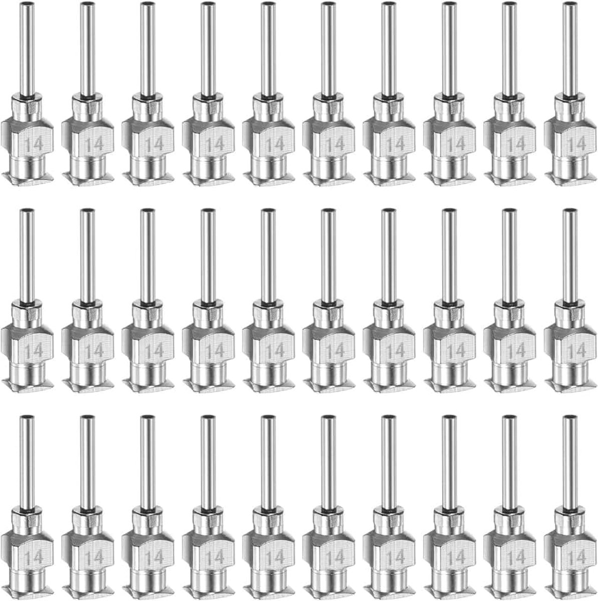 30 stuks 14 gauge-naalden van roestvrij staal, buisnaalden | 1/2 inch (1,27 cm) alle afgeschuinde punten, dikke vloeistof, inkt voor laboratorium, Luer-Lock, lijm, metaal
